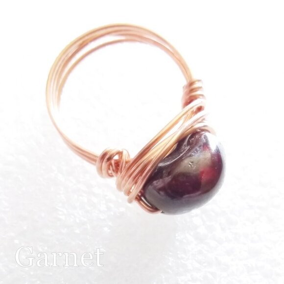 Chunky Garnet Nugget Ring - Copper Wire Wrap - Sz 6.75 - January Birthstone - Picture 3 of 8